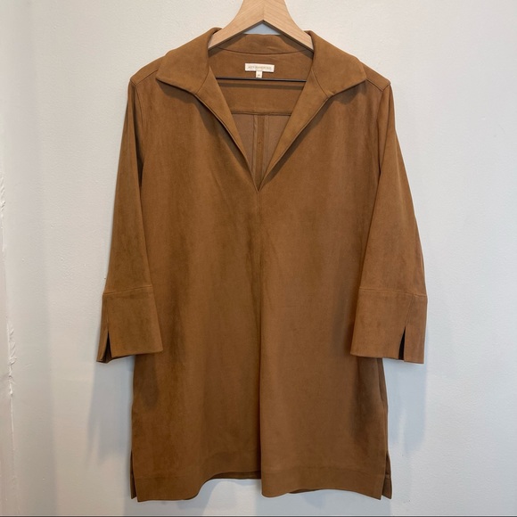 ANN MASHBURN Tops - ANN MASHBURN- Faux Suede Brown Tunic Top